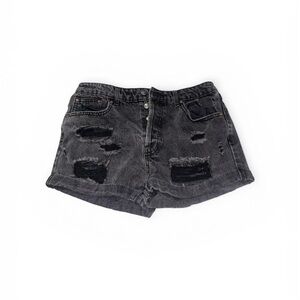 Forever 21 Washed Black Distressed High-Rise Jean Shorts
